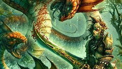 Woman weapons Dragons blood fight armor Swords artwork fantasy 