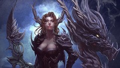 Woman weapons Dragons paintings Warriors artwork fantasy art