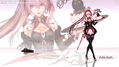 Woman weapons dress red eyes Swords cakes tattoos pink hair 