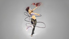 Woman weapons gray background Dragons chains masks blades 