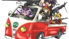 Woman weapons Guns Anime scope white background hats ammunition 