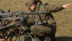 Woman weapons Guns Army Austria soldiers military mount 