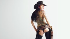 Woman weapons Guns ass hats brunettes panties cowgirls
