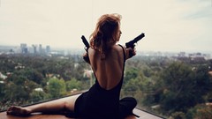 Woman weapons Guns brunettes