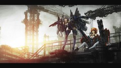 Woman weapons Guns wings soldiers fighters armor red eyes 