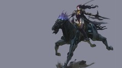 Woman weapons Horses Swords chains long hair artwork fantasy 