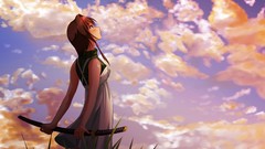 Woman weapons Katana Anime dress Swords anime girls brunettes 