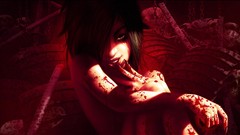 Woman weapons Katana blood Anime vampire shield red eyes chains 