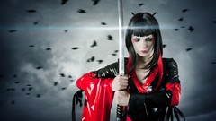 Woman weapons Katana emo kimono models black hair portraits top 