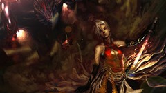 Woman weapons Monsters white hair Swords masks artwork fantasy 