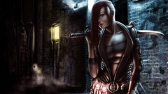 Woman weapons punk Katana armor urban cyberpunk swordsman 