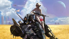 Woman weapons Robots dress sunglasses blondes panties artwork 