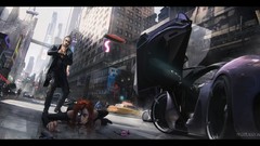 Woman weapons smoke cars street cyberpunk asians cyborgs 