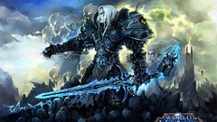 Woman weapons spirit armor Lich King white hair Swords skulls 
