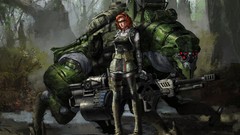 Woman weapons swamps redheads artwork futuristic