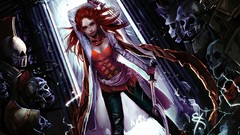 Woman weapons Swords skeletons corset redheads artwork genki-de