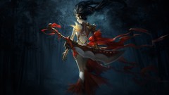 Woman weapons Swords stripes brunettes black hair artwork 