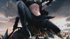 Woman weapons white hair skirts artwork