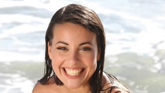 Woman wet faces smiling green eyes brunettes lorena garcia