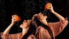 Woman wet fruits water drops studio brunettes