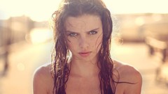 Woman wet green eyes brunettes