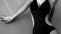 Woman wet monochrome asians brunettes greyscale swimsuits