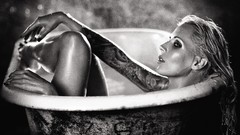 Woman wet monochrome blondes tattoos nude bathtubs