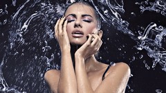 Woman wet splashes brunettes models