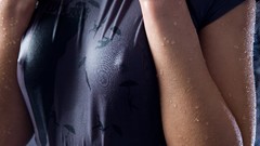 Woman wet water drops brunettes models nipples through clothing 