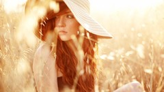 Woman wheat hats fields freckles redheads