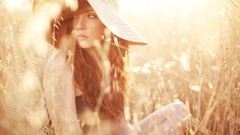 Woman wheat hats redheads fashion photography girls in nature