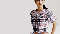 Woman white background Actress penelope cruz shirts brunettes