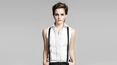 Woman white background Actress shirts brunettes short hair emma 