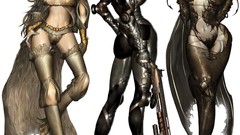 Woman white background armor brunettes cleavage concept art