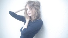 Woman white background blondes blue eyes