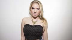 Woman white background blondes long hair