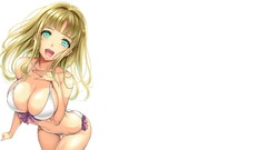 Woman white background blondes long hair anime girls green eyes 