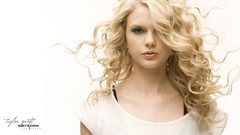 Woman white background blondes taylor swift singers curly hair 