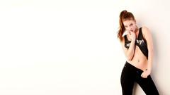 Woman white background blue eyes brunettes models photo shoot 