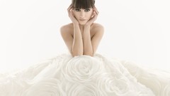 Woman white background brown eyes brunettes white dress magical 