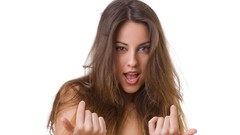 Woman white background brown eyes lorena garcia nude Simple 