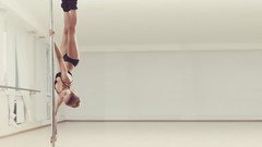 Woman white background brunettes bra panties stripper pole pole 