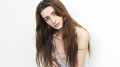 Woman white background brunettes minimalistic amateurs