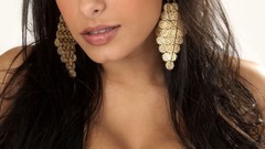 Woman white background brunettes models cleavage boobs huge 