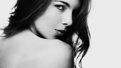 Woman white background brunettes portraits grayscale