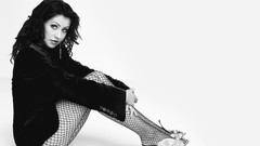 Woman white background Christina Aguilera sitting brunettes 