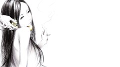 Woman white background drawings smoking nude artwork Simple 