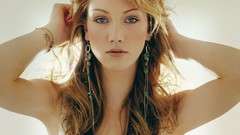 Woman white background earrings delta goodrem blue eyes 