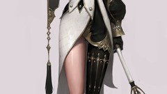 Woman white background elves black hair cleavage artwork 