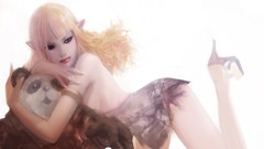 Woman white background elves blondes artwork fantasy art Simple 